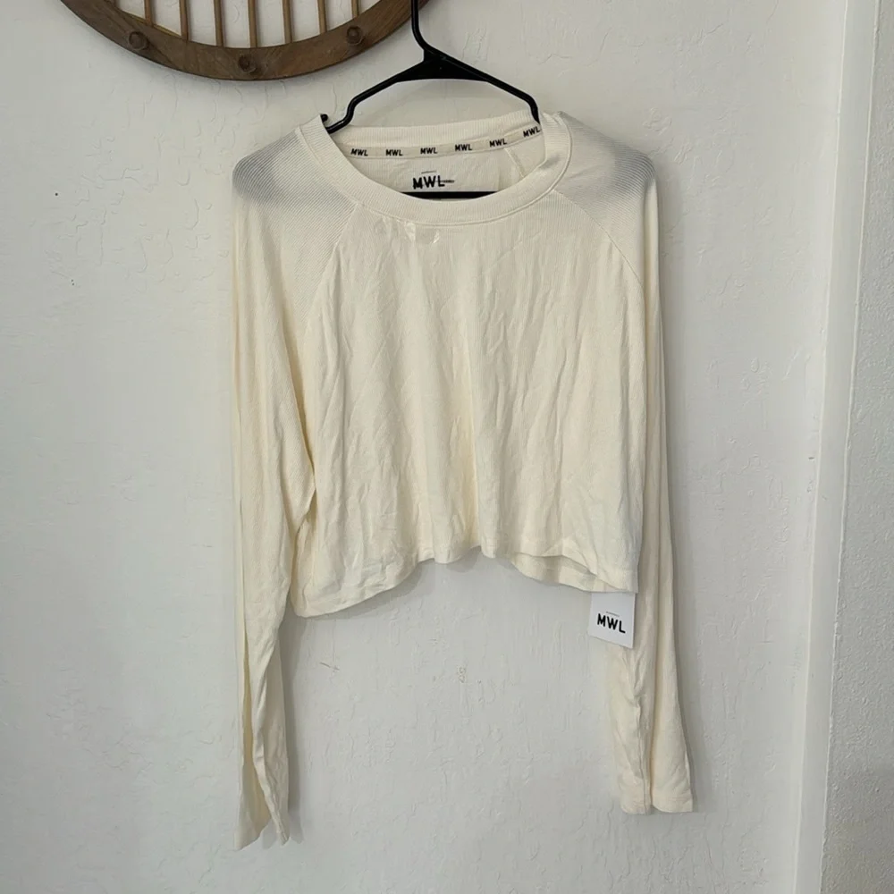 Madewell MWL Lighthouse Cream Off White Super Crop Ribbed Raglan Top XL - Picture 6 of 11